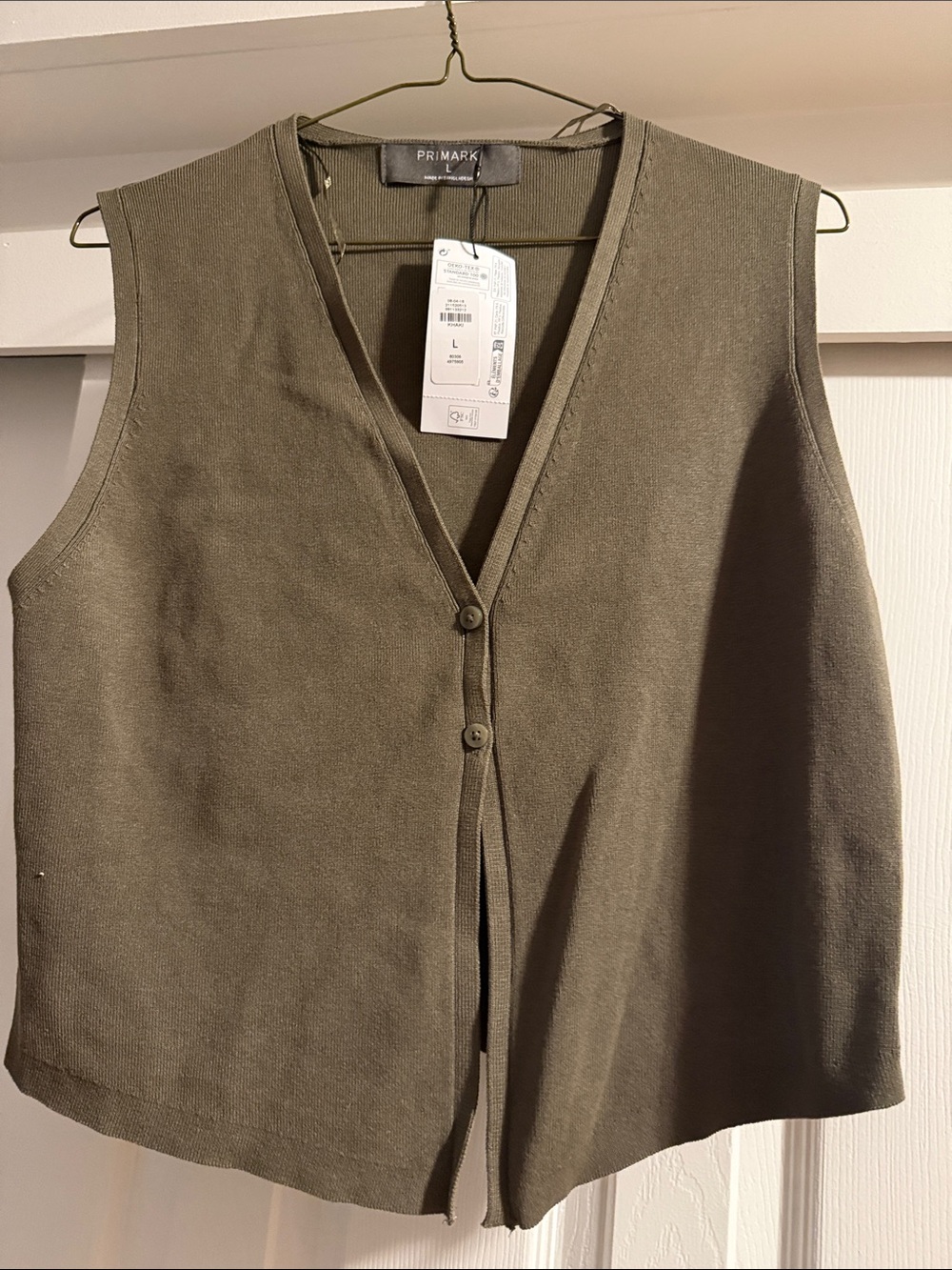 Primark Olive Green Sleeveless Buttoned Knit Vest - Women NWT